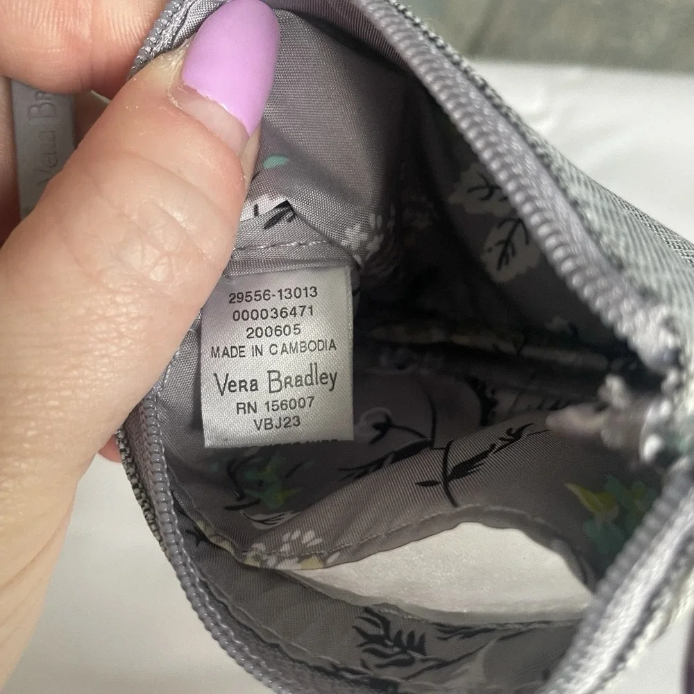 Vera Bradley Card Case Keychain Lighten Up Zip ID Case Medium Heather Gray